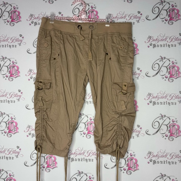 inc cargo pants capri tan brown beige straps adjustable cinch length joggers - Picture 1 of 7